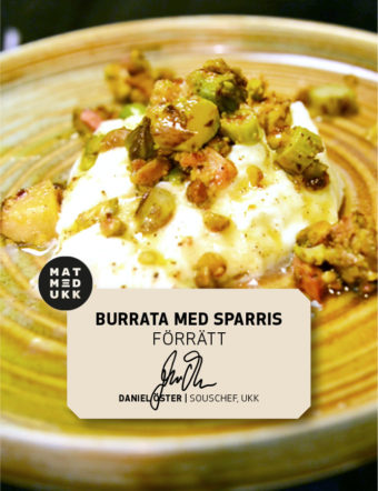 Burrata med sparris och persika